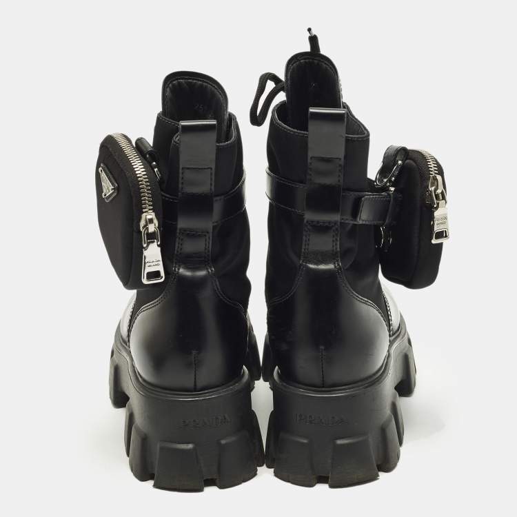 Pre Owned Prada Monolith Size 39 Black Leather and Nylon Combat Boots