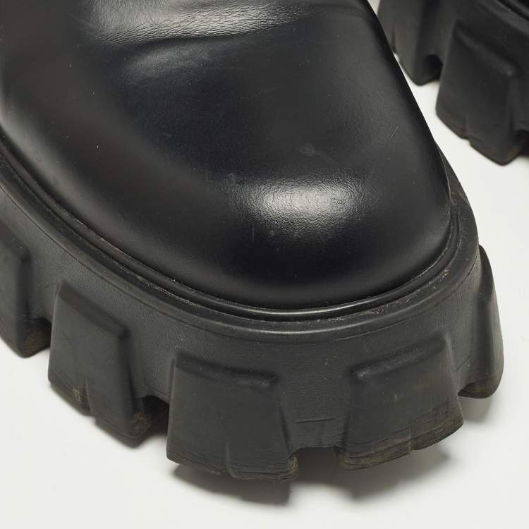 Pre Owned Prada Monolith Size 39 Black Leather and Nylon Combat Boots