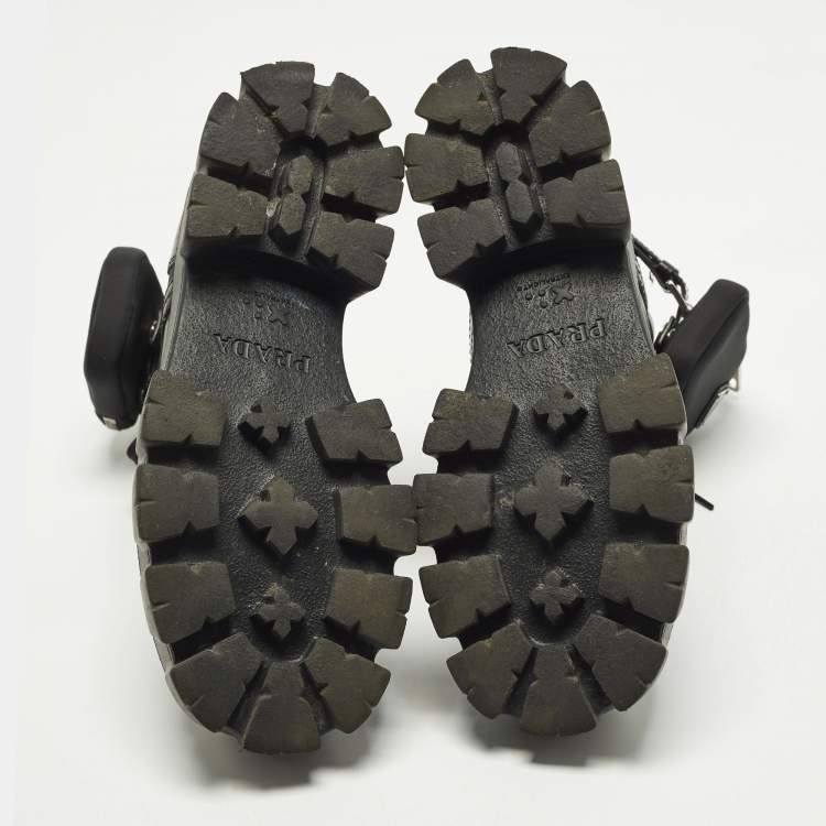 Pre Owned Prada Monolith Size 39 Black Leather and Nylon Combat Boots