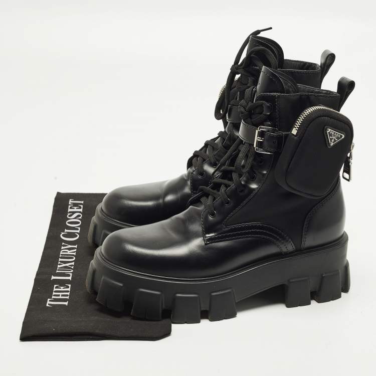 Pre Owned Prada Monolith Size 39 Black Leather and Nylon Combat Boots