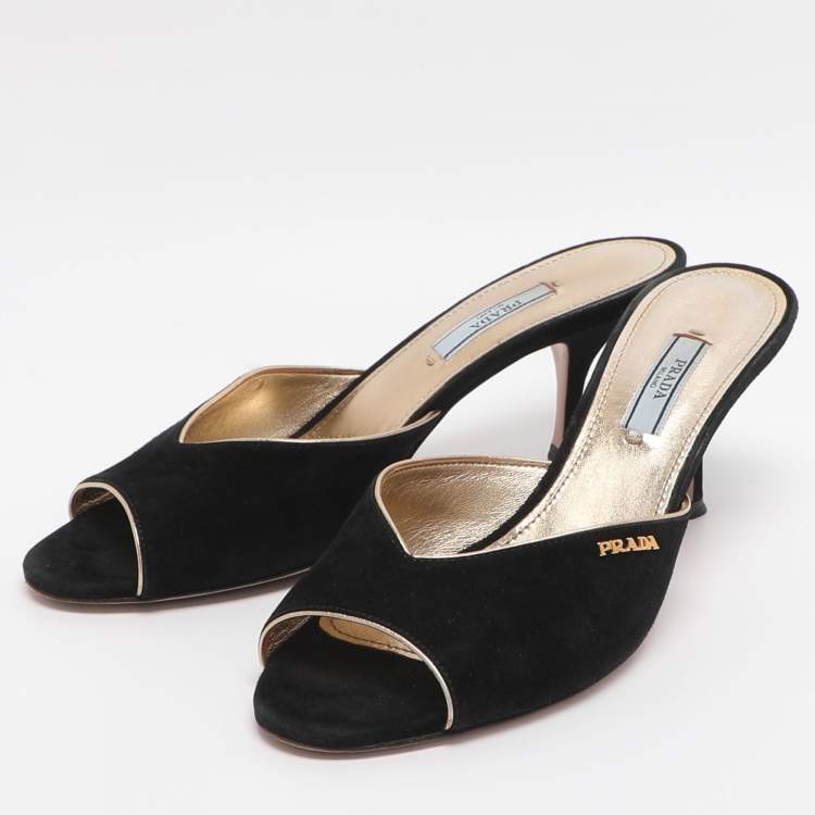 Pre Owned Prada Size 39 Black Suede Slide Sandals