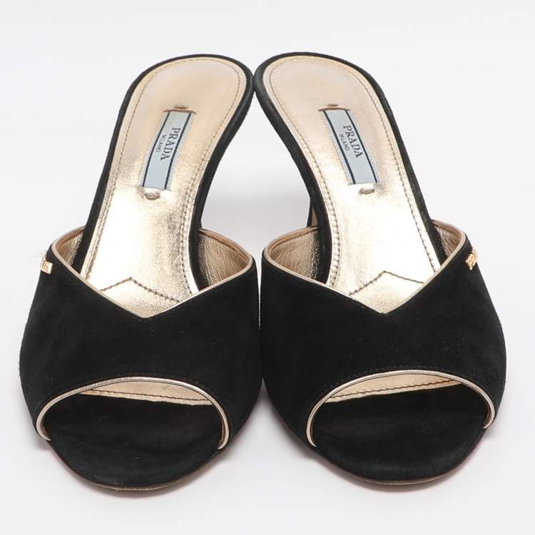 Pre Owned Prada Size 39 Black Suede Slide Sandals