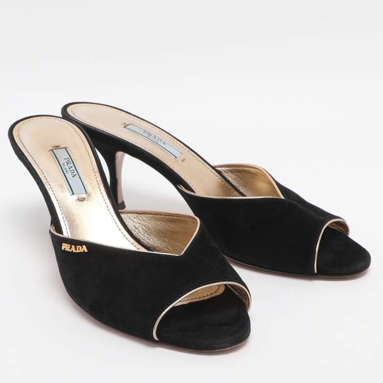 Pre Owned Prada Size 39 Black Suede Slide Sandals