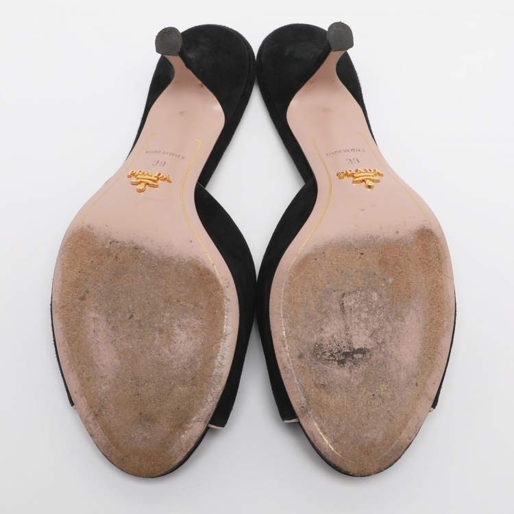 Pre Owned Prada Size 39 Black Suede Slide Sandals