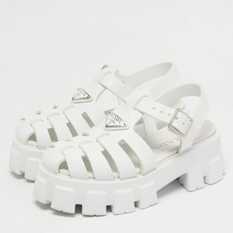 Pre Owned Prada Monolith Size 37 White Rubber Platform Sandals