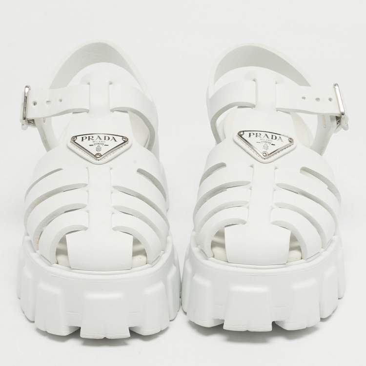 Pre Owned Prada Monolith Size 37 White Rubber Platform Sandals