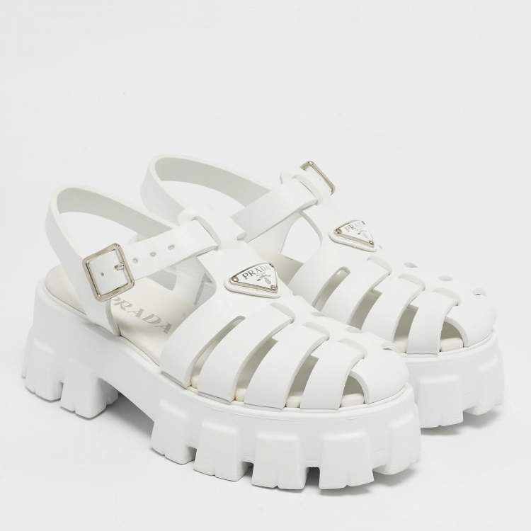 Pre Owned Prada Monolith Size 37 White Rubber Platform Sandals