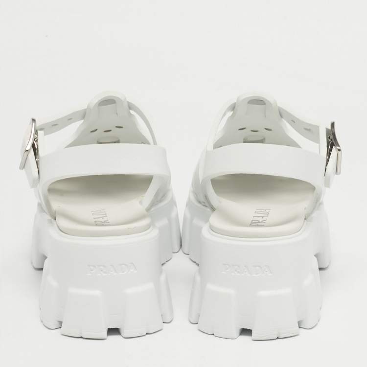 Pre Owned Prada Monolith Size 37 White Rubber Platform Sandals