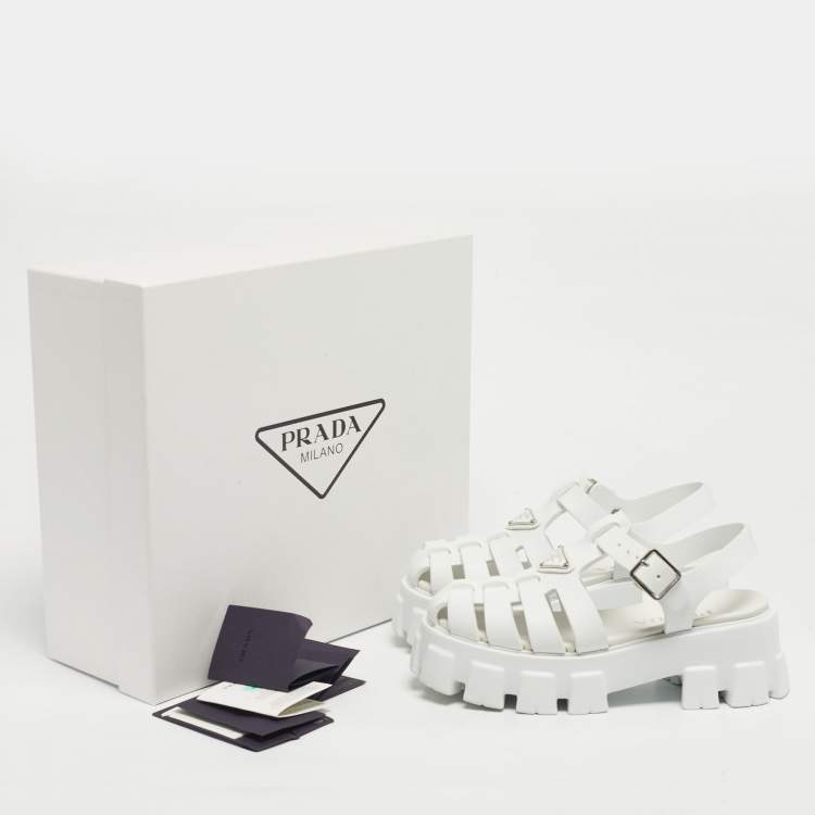 Pre Owned Prada Monolith Size 37 White Rubber Platform Sandals