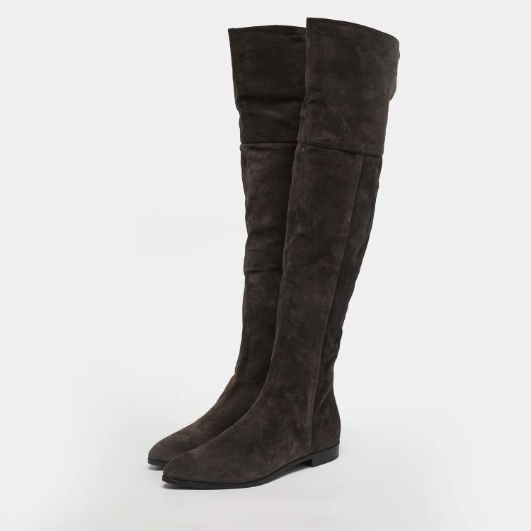 Pre Owned Prada Size 39.5 Brown Suede Knee Length Boots