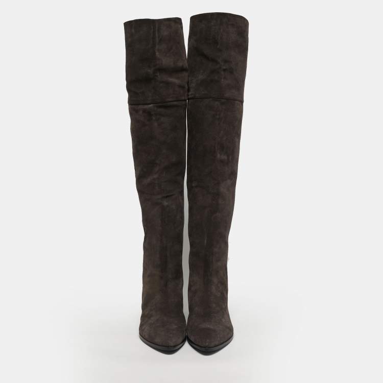 Pre Owned Prada Size 39.5 Brown Suede Knee Length Boots