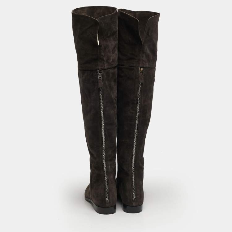 Pre Owned Prada Size 39.5 Brown Suede Knee Length Boots