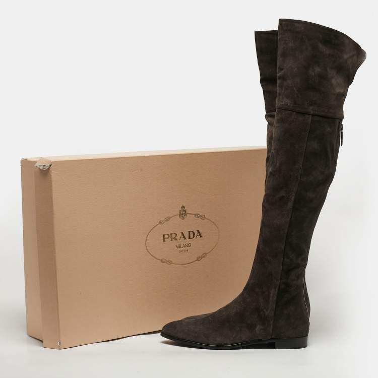 Pre Owned Prada Size 39.5 Brown Suede Knee Length Boots