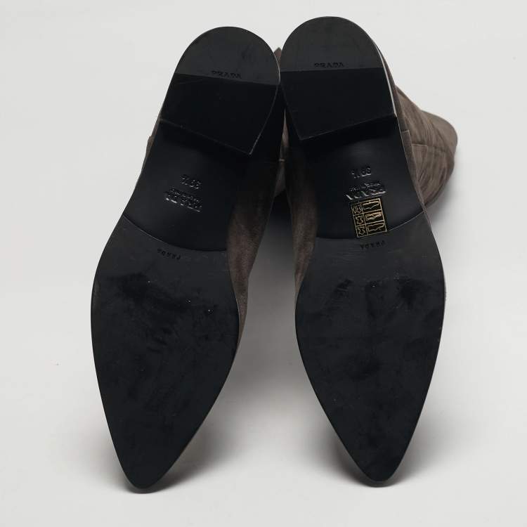 Pre Owned Prada Size 39.5 Brown Suede Knee Length Boots