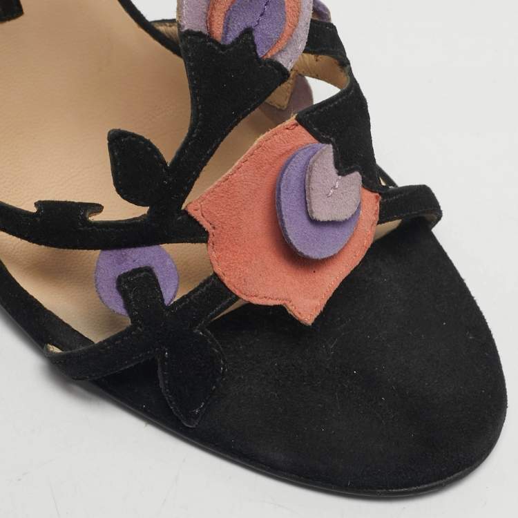 مملوكة مسبقًا Prada Tulip Size 38.5 Multicolor Suede T Strap Sandals