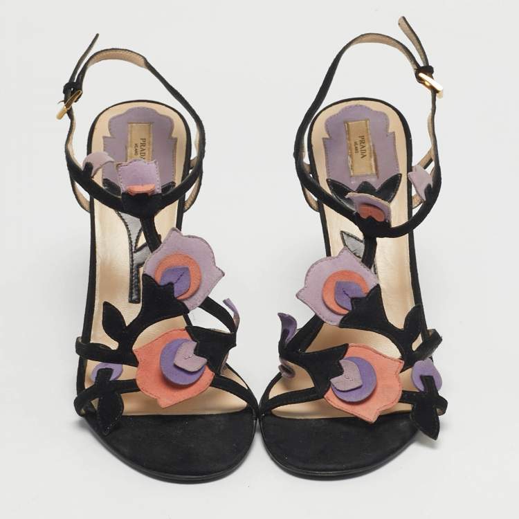 مملوكة مسبقًا Prada Tulip Size 38.5 Multicolor Suede T Strap Sandals
