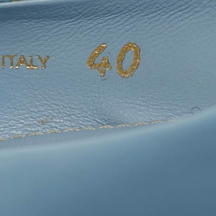 Pre Owned Prada Size 40 Blue Leather Triangle Logo Slingback Flats