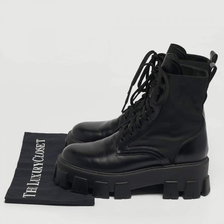 Pre Owned Prada Monolith Size 39 Black Leather and Nylon Combat Boots