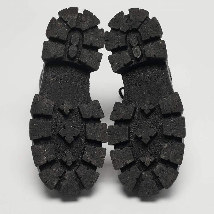 Pre Owned Prada Monolith Size 39 Black Leather and Nylon Combat Boots