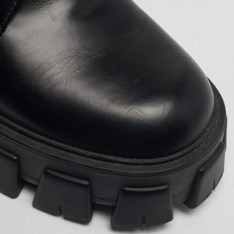 Pre Owned Prada Monolith Size 39 Black Leather and Nylon Combat Boots