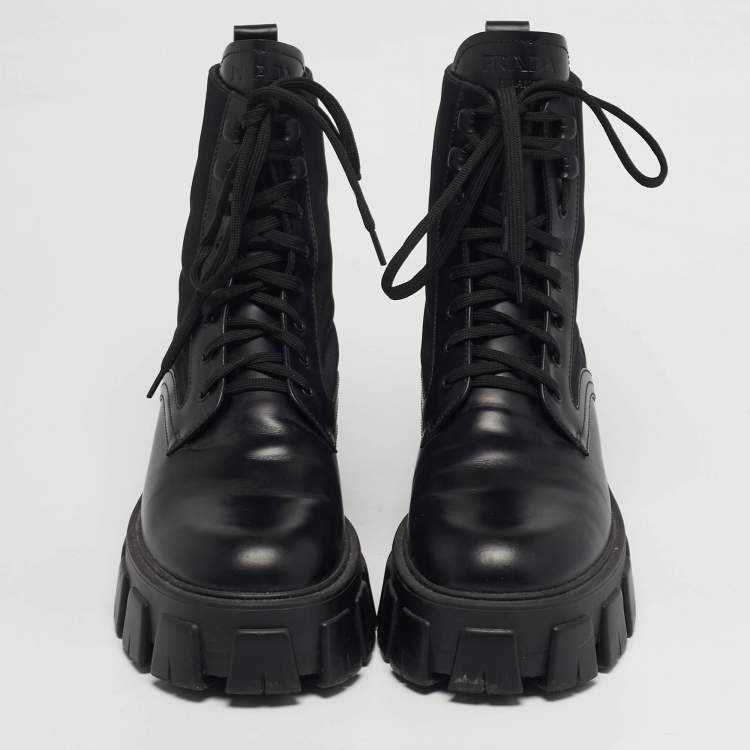 Pre Owned Prada Monolith Size 39 Black Leather and Nylon Combat Boots