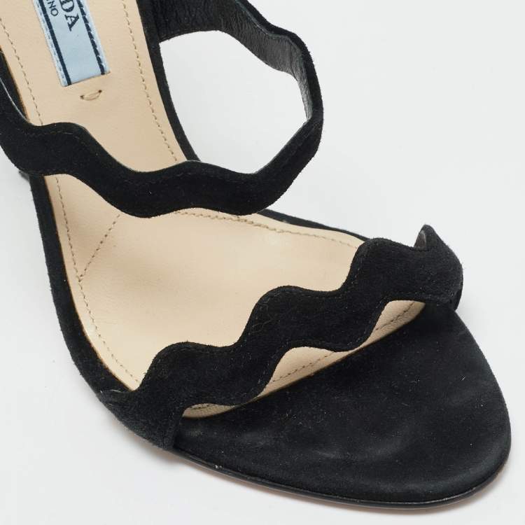 Pre Owned Prada Wavy Size 37 Black Suede Ankle Strap Sandals