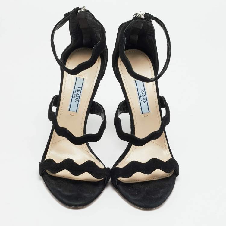 Pre Owned Prada Wavy Size 37 Black Suede Ankle Strap Sandals