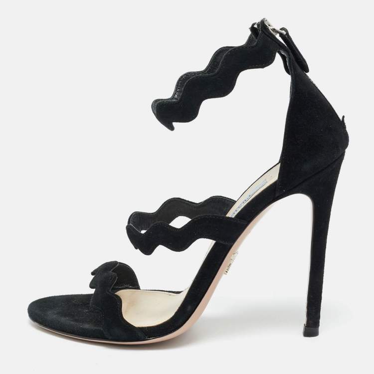 Pre Owned Prada Wavy Size 37 Black Suede Ankle Strap Sandals