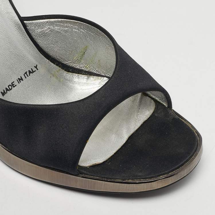 Pre Owned Prada Size 38.5 Black Satin Wedge Sandals