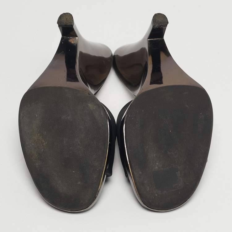 Pre Owned Prada Size 38.5 Black Satin Wedge Sandals