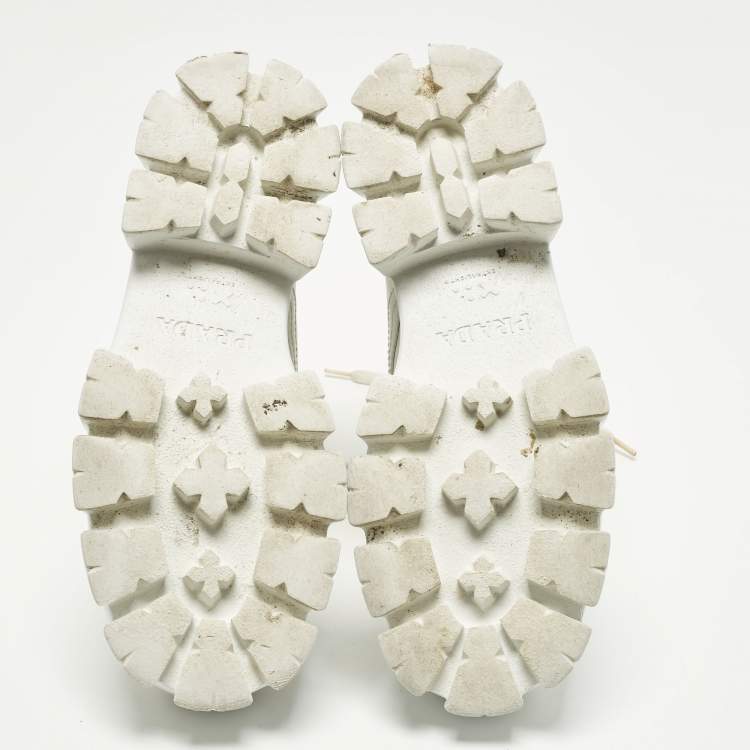 Pre Owned Prada Monolith Size 39 White Leather and Nylon Combat Boots