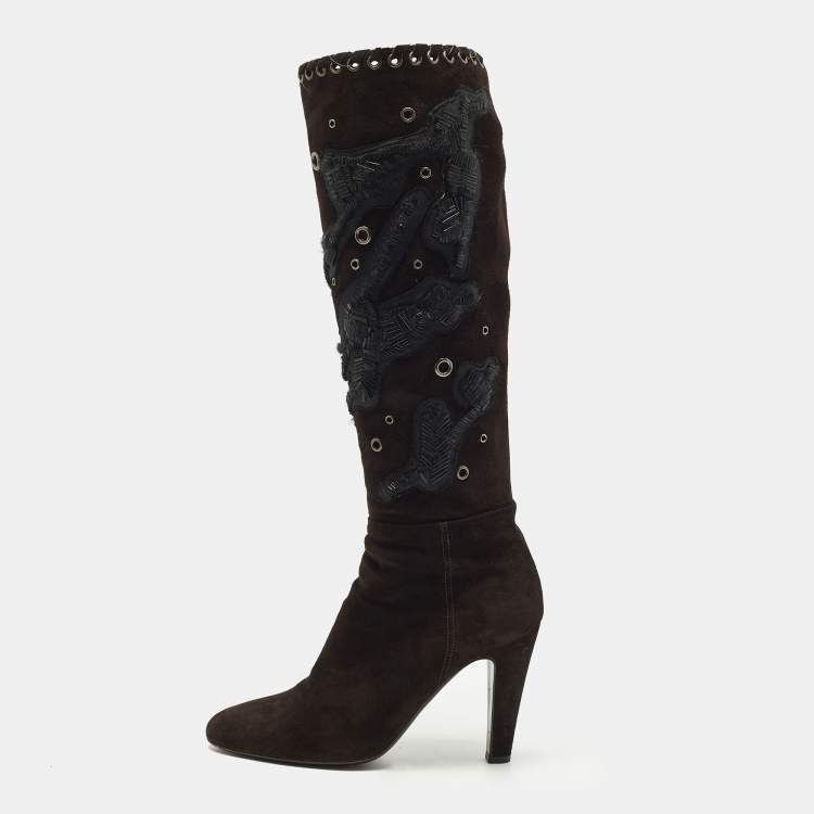 Pre Owned Prada Size 38.5 Brown Suede Knee Length Boots