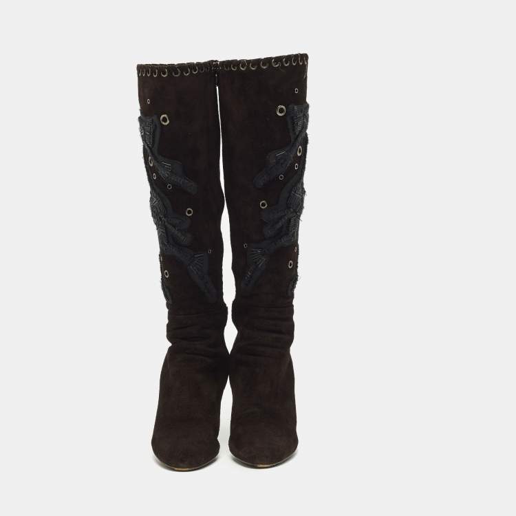 Pre Owned Prada Size 38.5 Brown Suede Knee Length Boots