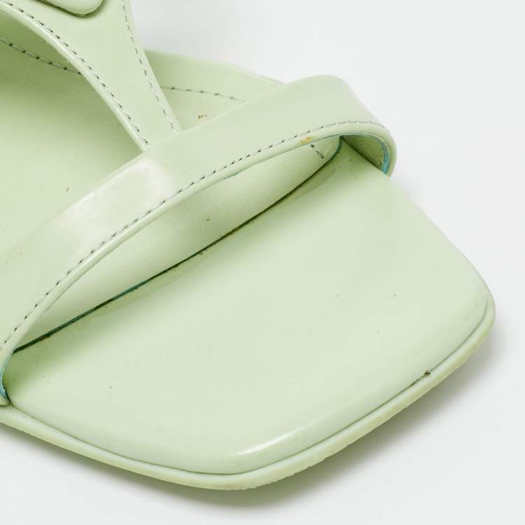 Pre Owned Prada Size 37 Green Leather Slide Sandals