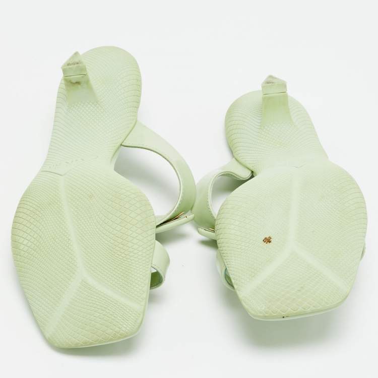 Pre Owned Prada Size 37 Green Leather Slide Sandals