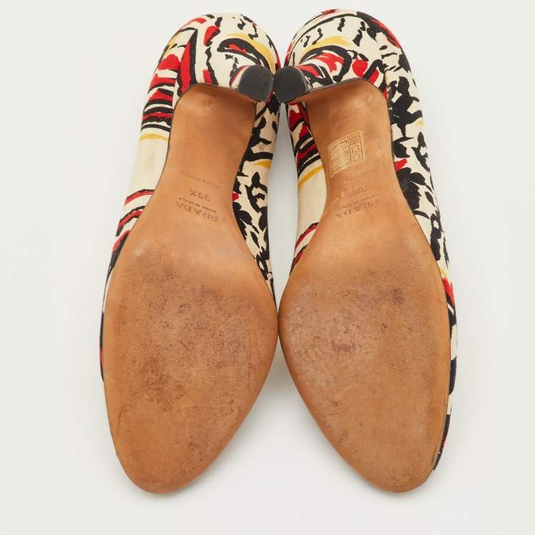 Pre Owned Prada Size 39.5 Multicolor Print Canvas Round Toe Pumps