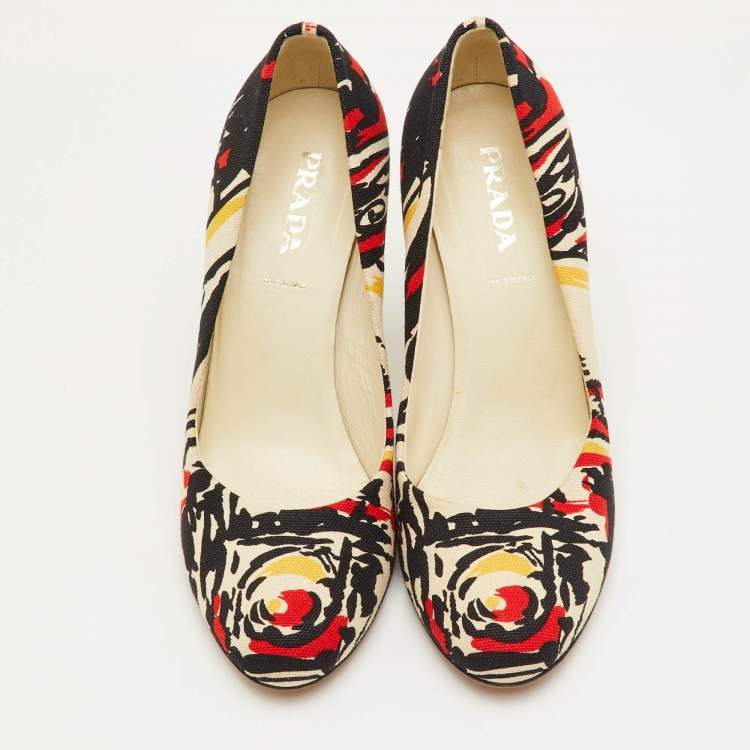 Pre Owned Prada Size 39.5 Multicolor Print Canvas Round Toe Pumps