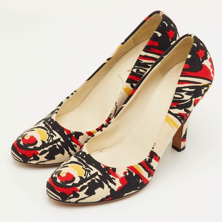 Pre Owned Prada Size 39.5 Multicolor Print Canvas Round Toe Pumps