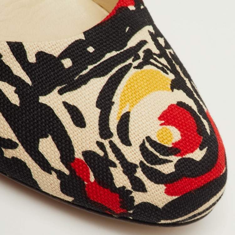 Pre Owned Prada Size 39.5 Multicolor Print Canvas Round Toe Pumps