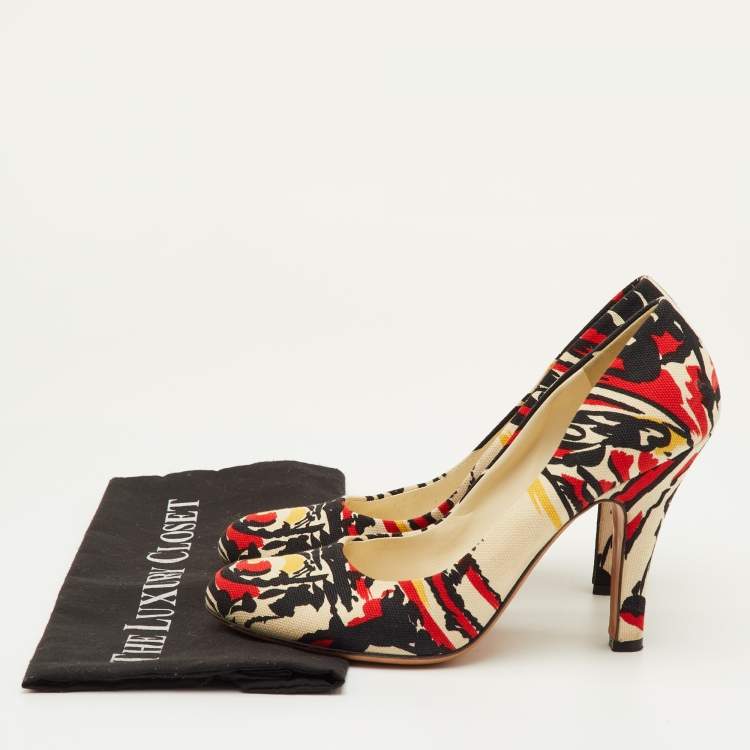 Pre Owned Prada Size 39.5 Multicolor Print Canvas Round Toe Pumps
