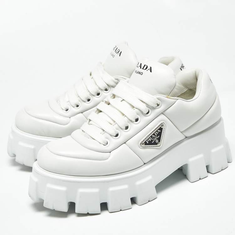 Pre Owned Prada Monolith Size 39 White Leather Lace Up Sneakers