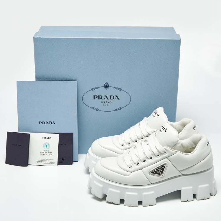 Pre Owned Prada Monolith Size 39 White Leather Lace Up Sneakers