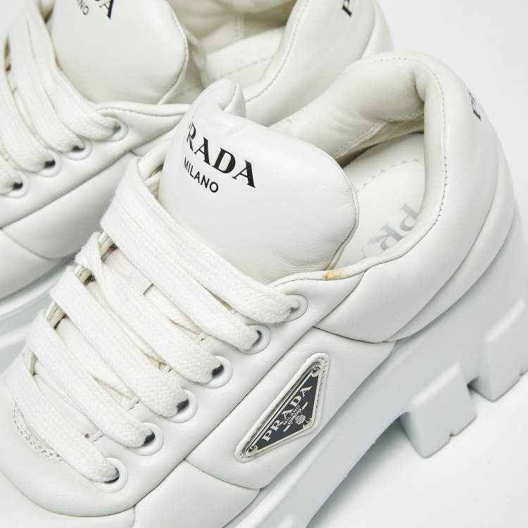 Pre Owned Prada Monolith Size 39 White Leather Lace Up Sneakers