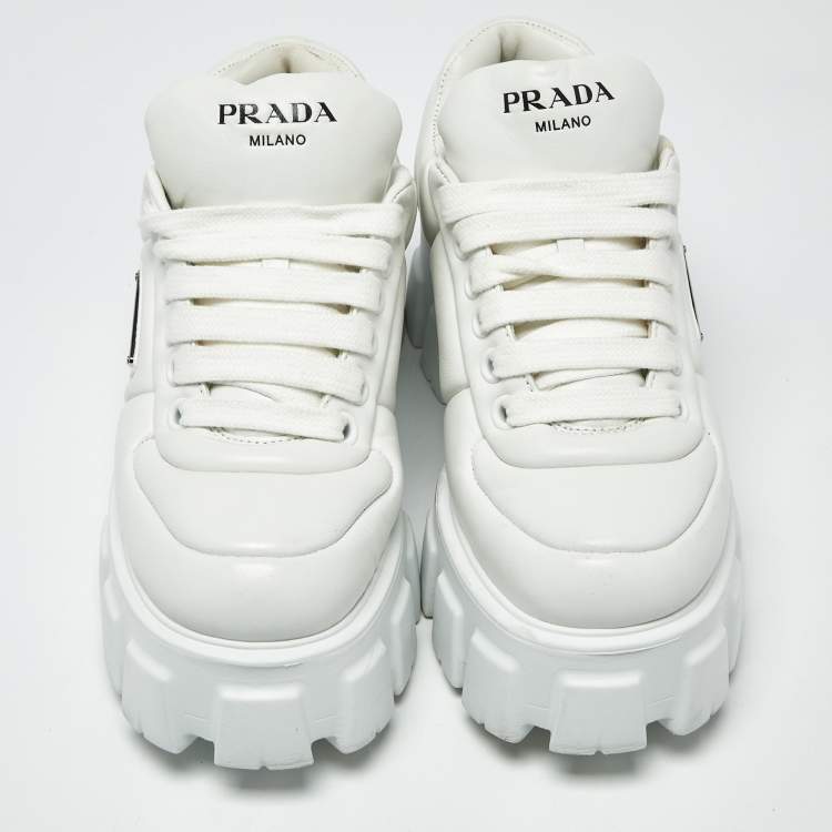 Pre Owned Prada Monolith Size 39 White Leather Lace Up Sneakers