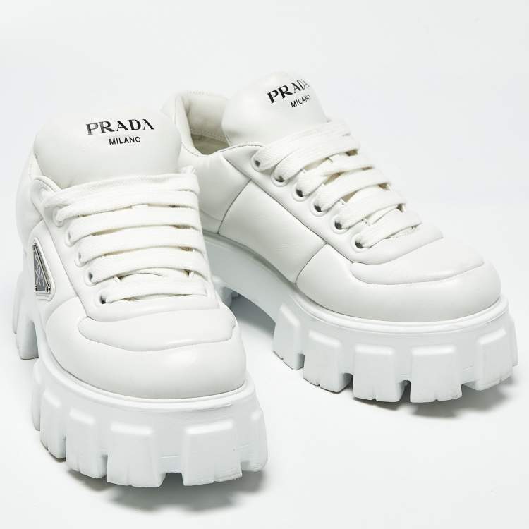 Pre Owned Prada Monolith Size 39 White Leather Lace Up Sneakers