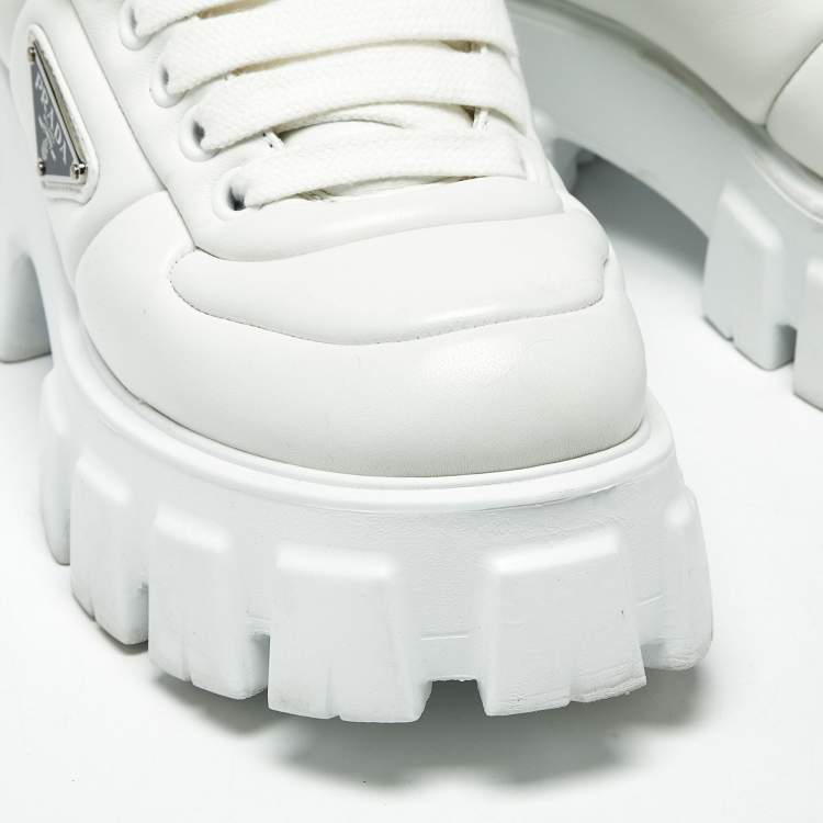 Pre Owned Prada Monolith Size 39 White Leather Lace Up Sneakers