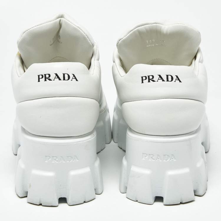 Pre Owned Prada Monolith Size 39 White Leather Lace Up Sneakers