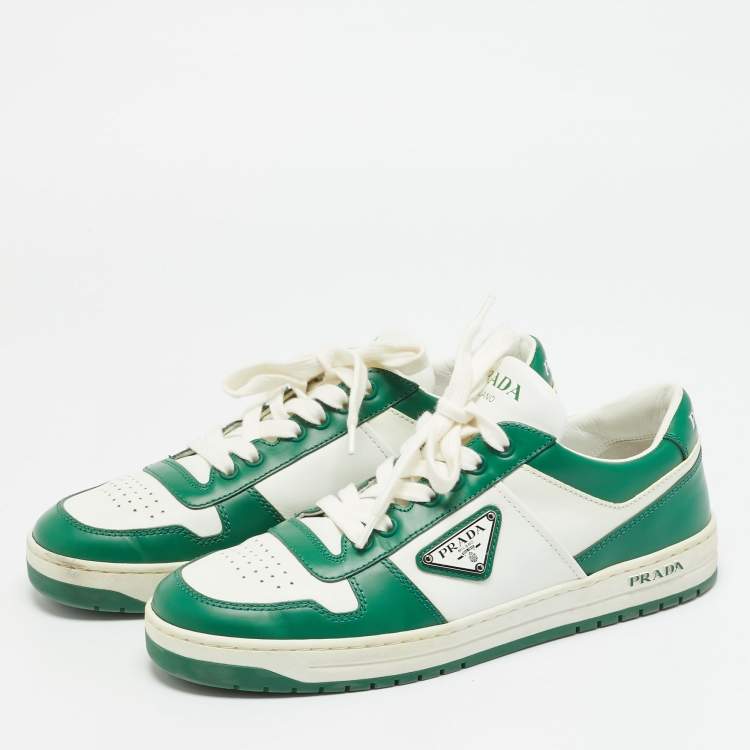 Pre Owned Prada Downtown Size 39.5 Green/White Leather Lace Up Sneakers