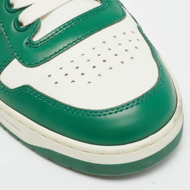 Pre Owned Prada Downtown Size 39.5 Green/White Leather Lace Up Sneakers