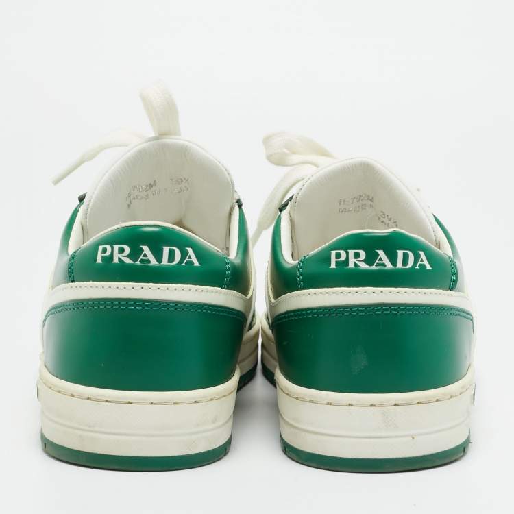 Pre Owned Prada Downtown Size 39.5 Green/White Leather Lace Up Sneakers